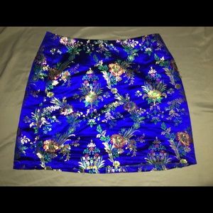 Shiny royal blue Flower print skirt